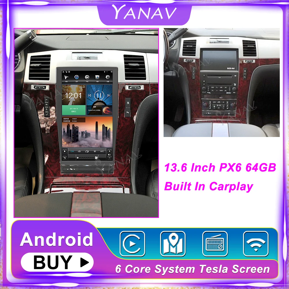 

13.6 Android FOR Cadillac Escalade 2008-2012 Car GPS Navigation Multimedia Radio Player CARPLAY Auto Stereo Receiver Head Unit