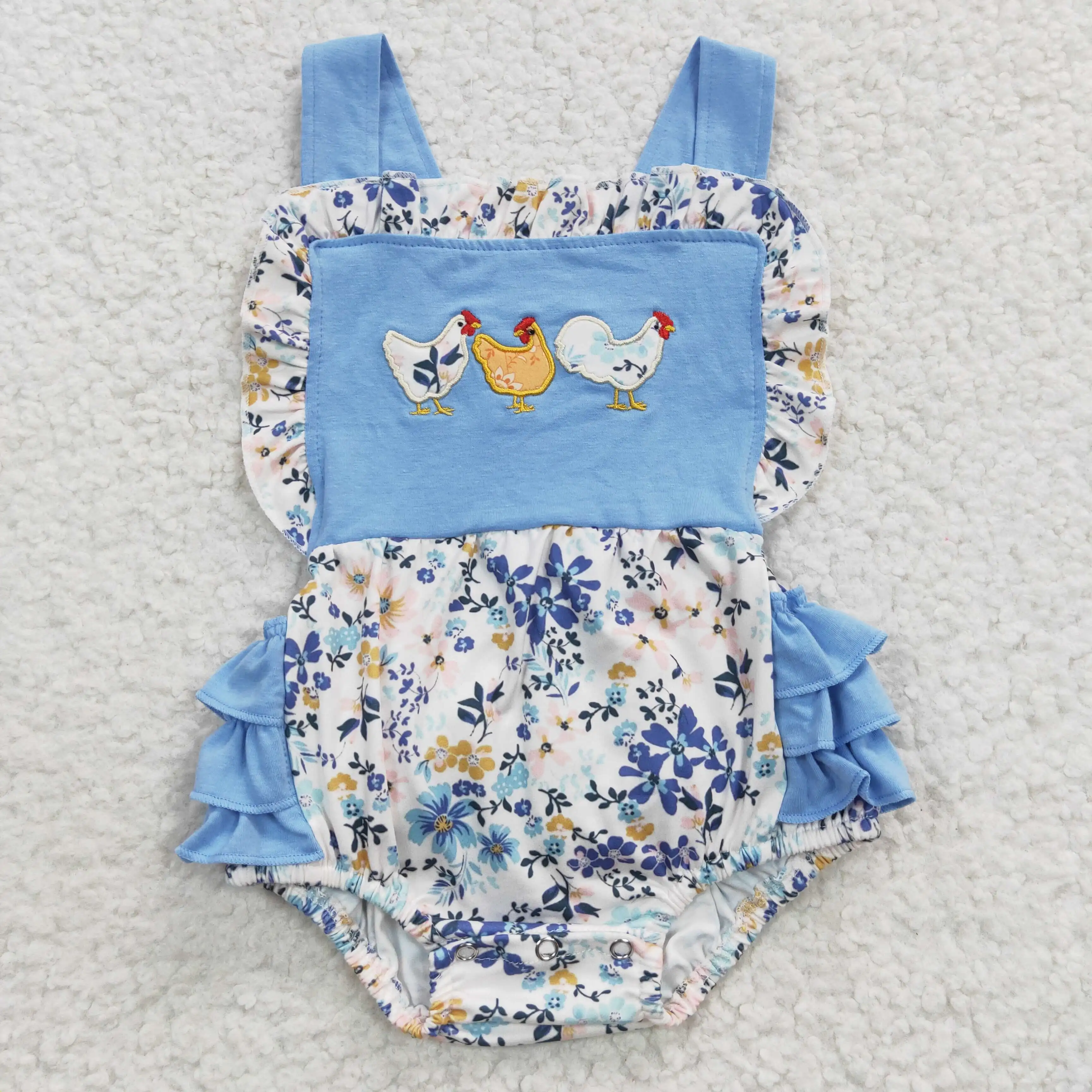 

Wholesale Kids Blue Embroidery Bodysuit Cotton Snap Botton Jumpsuit Baby Boy Western Howdy Romper Toddler One-piece New Clothes