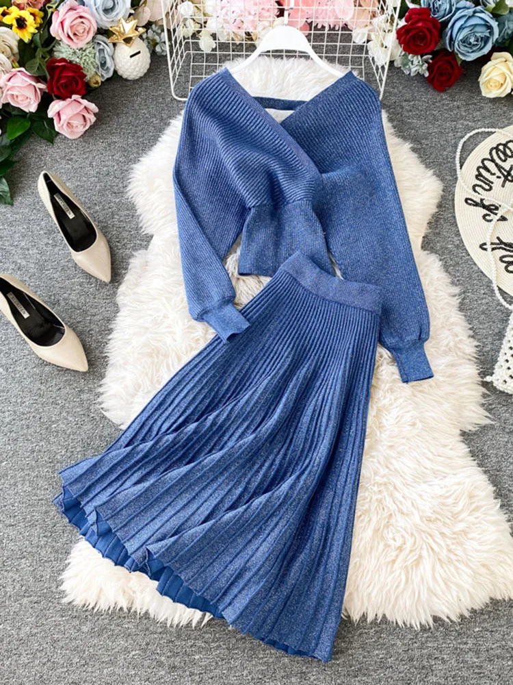 Осенне-зимний новый модный костюм яркий Шелковый вязаный свитер с V-образным