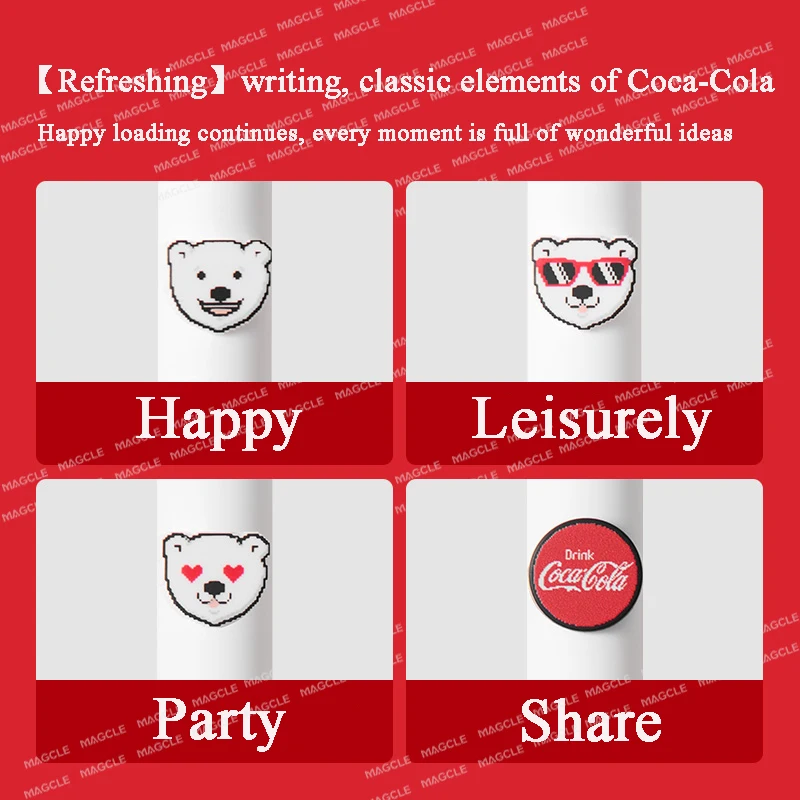 Фото 4 шт. нейтральные ручки Kaco Coca-Cola Limited Edition, милый медведь bol riskrafos gel 0,5 мм, черные, быстросохнущие, гладкие канцелярские принадлежности №4