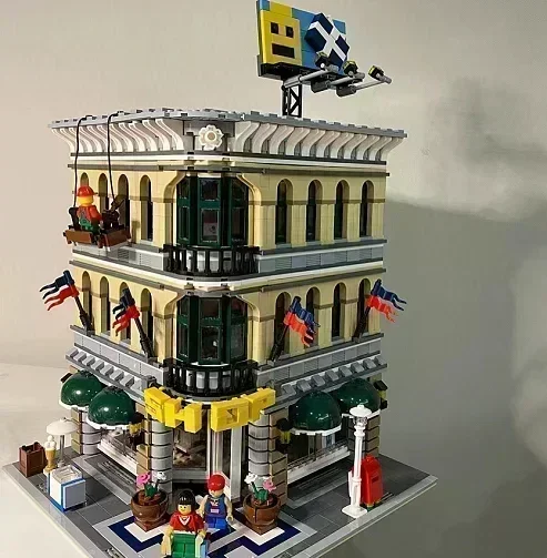 Expert Brick Bank Cafe Угловая модель Moc Модульные домики Строительные блоки Игрушки