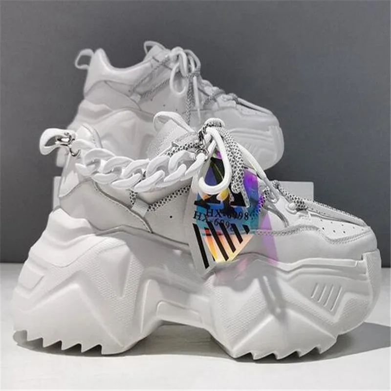 White Women Shoes New Chunky Sneakers For Women Lace-Up White Vulcanize Shoes Casual Fashion Dad Shoes Platform Sneakers Basket