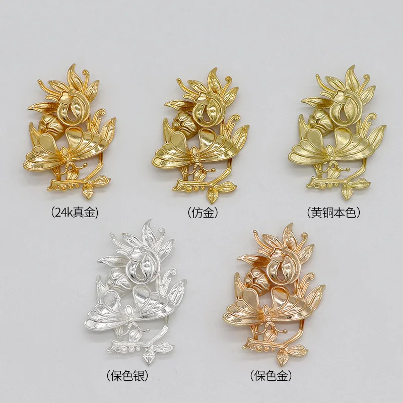 Gold and silver bow hairpin accessories peony flower bridal tiara accessories antique hair crown cast copper color