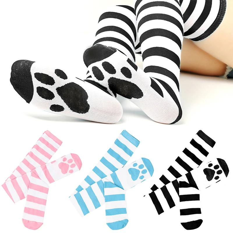 

Lolita Over Knee Socks Women Striped Thigh High Stockings Long Socks Anime Cute Cat Paw Cosplay Stockings JK Long Stockings
