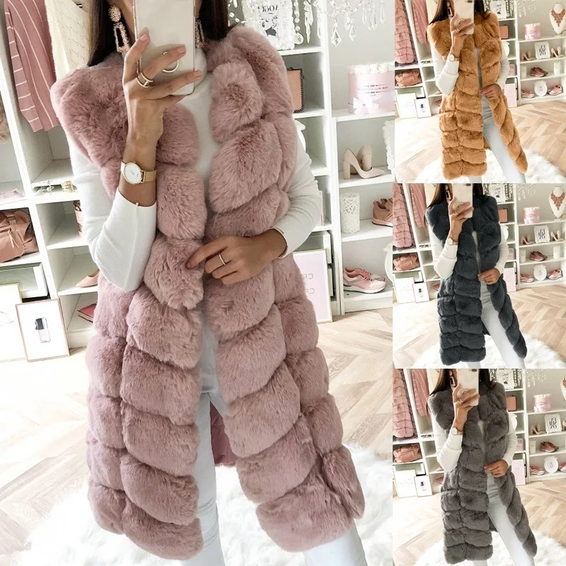 

Autumn and winter fur faux fur long vest cotton coat thickened long plush vest