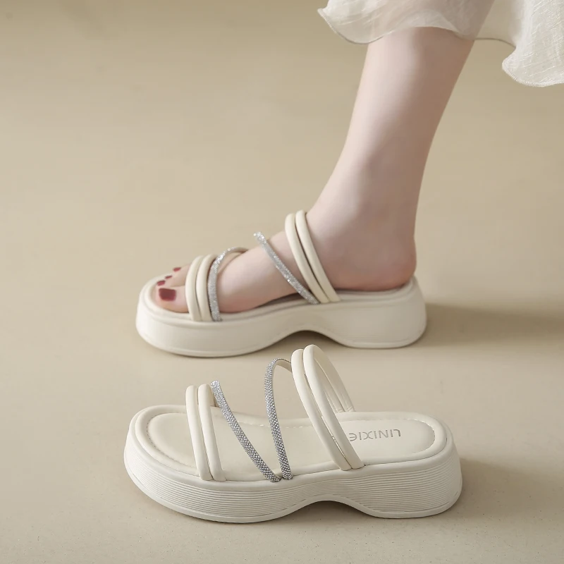 Женские сандалии на платформе CRLAYDK летние шлепанцы ремешке с открытым носком