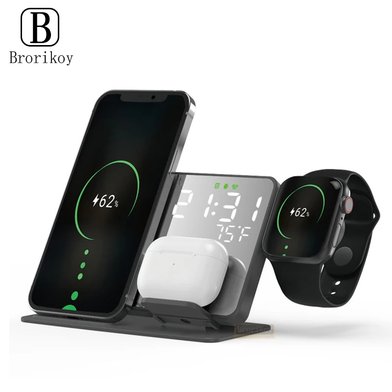 Беспроводное зарядное устройство 15 Вт подставка для iPhone 14 Samsung S24 S23 Ultra Apple Airpods Watch