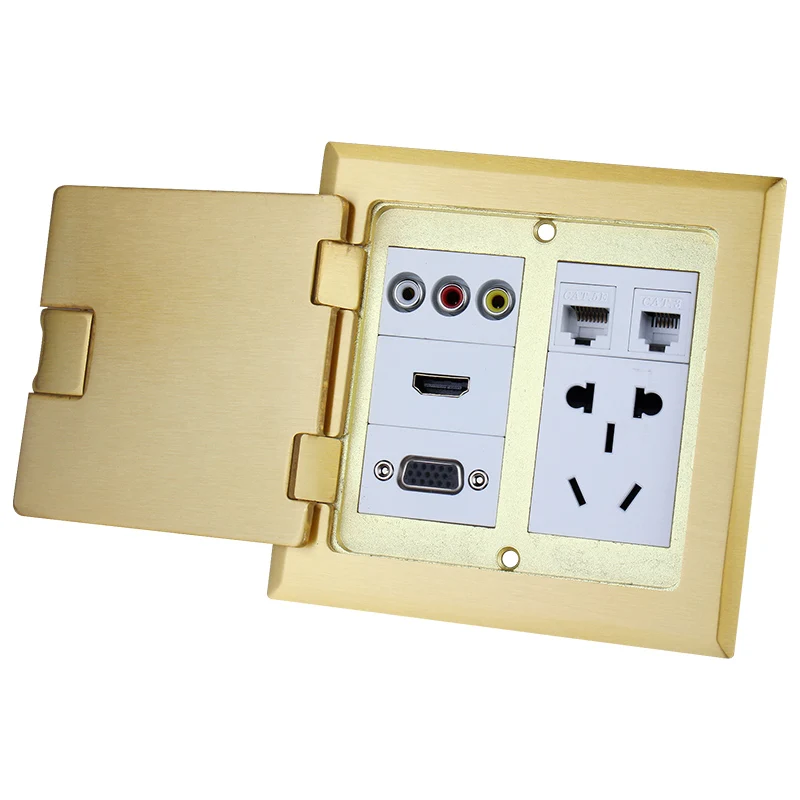 

clamshell ground socket audio and video multimedia socket cat5e keystone jack five-hole power socket slide cover hidden