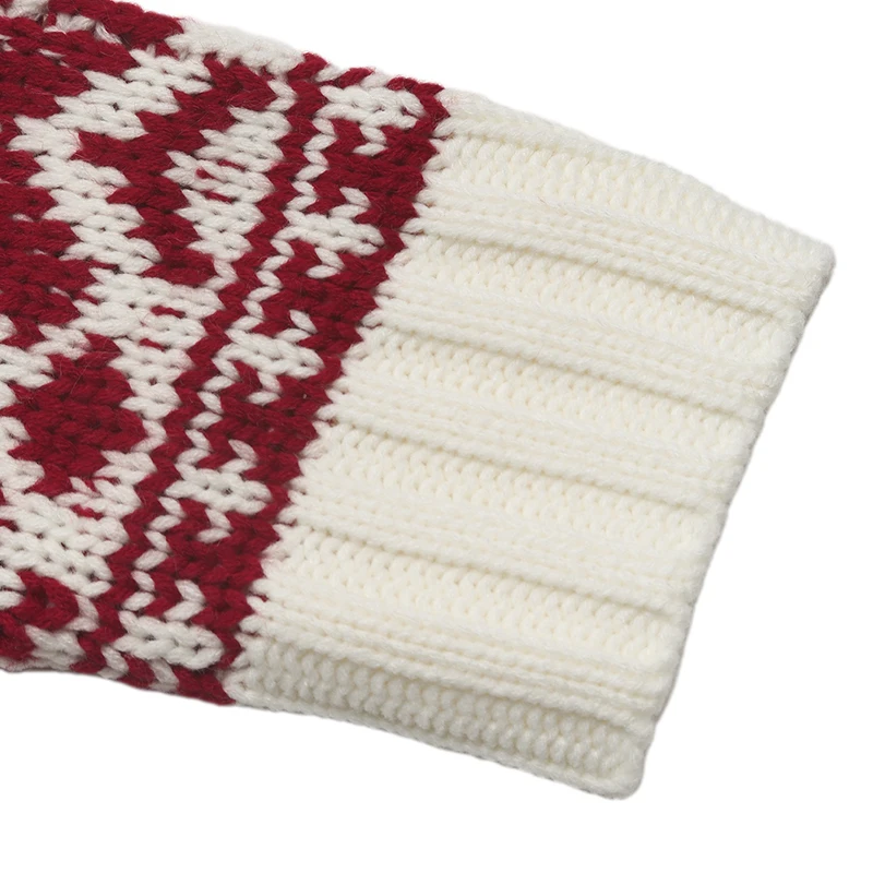 Фото Женский винтажный вязаный свитер Fair Isle, красный, белый рождественский стиль, свободный крой, теплые вязаные топы №5