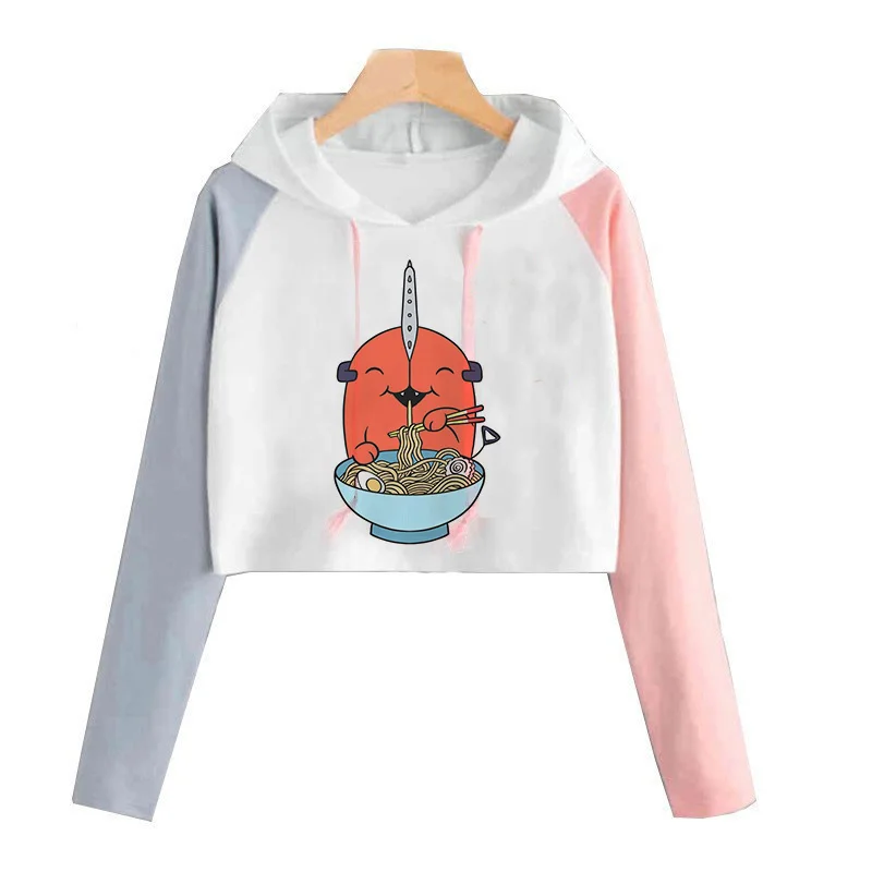 

Худи унисекс с изображением цепной пилы, худи, женские свитшоты с японским аниме, укороченные топы с рисунком манги, уличная одежда, готичес...