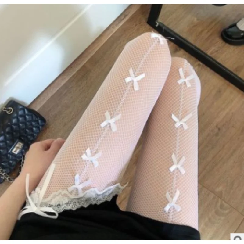 Lolita Long Socks Sexy Black White Hollowed Lace Mesh Stockings Bottomed Pantyhose Goth Floral Rattan Stocking Classic Tights