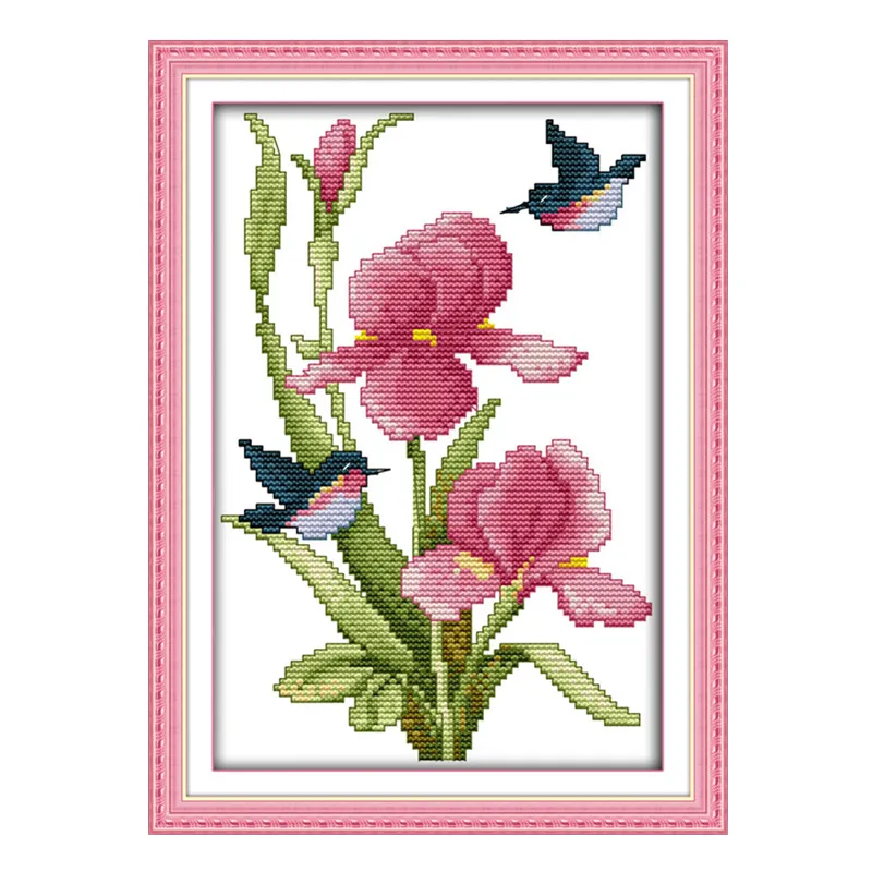 

Flowers and hummingbirds cross stitch kit aida 14ct 11ct count printed canvas stitches embroidery DIY handmade needlework
