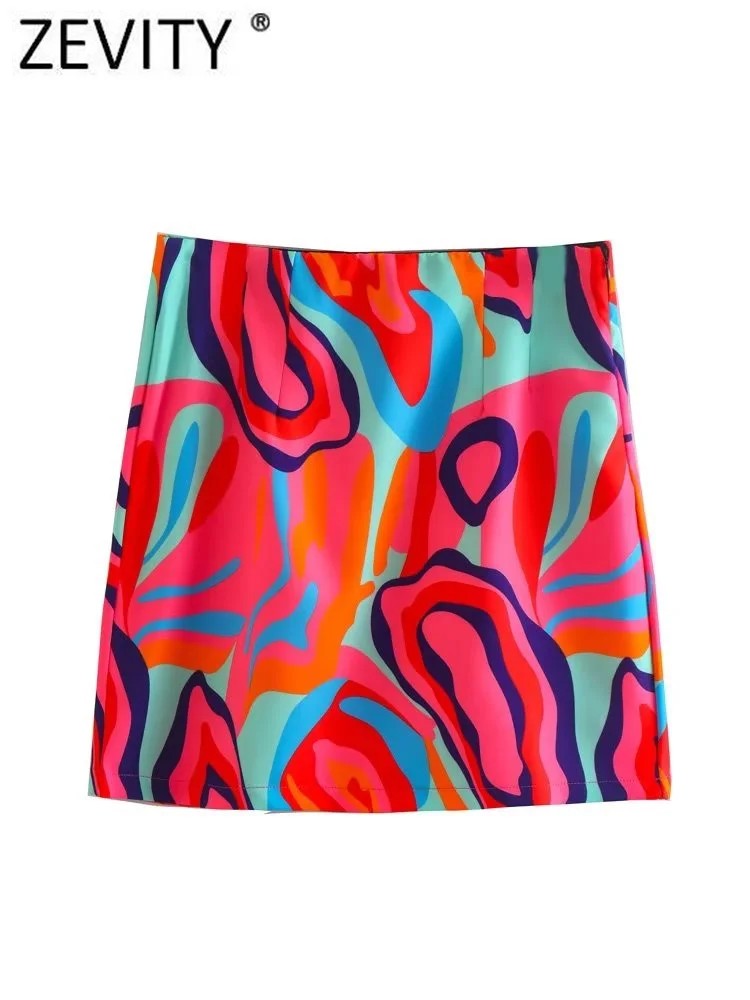 

Zevity Women Fashion Contrast Color Graffiti Print A Line Mini Skirt Faldas Mujer Female Chic Side Zipper Slim Vestidos QUN2748