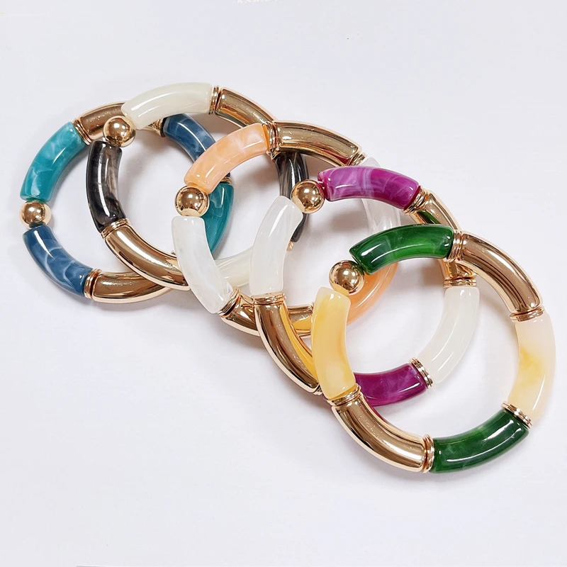 

Friendship Vintage Acrylic Bamboo Beads Bracelet for Women Multi Color Stretchy Resin Girls Charm Couple Bangles Gift Jewelry