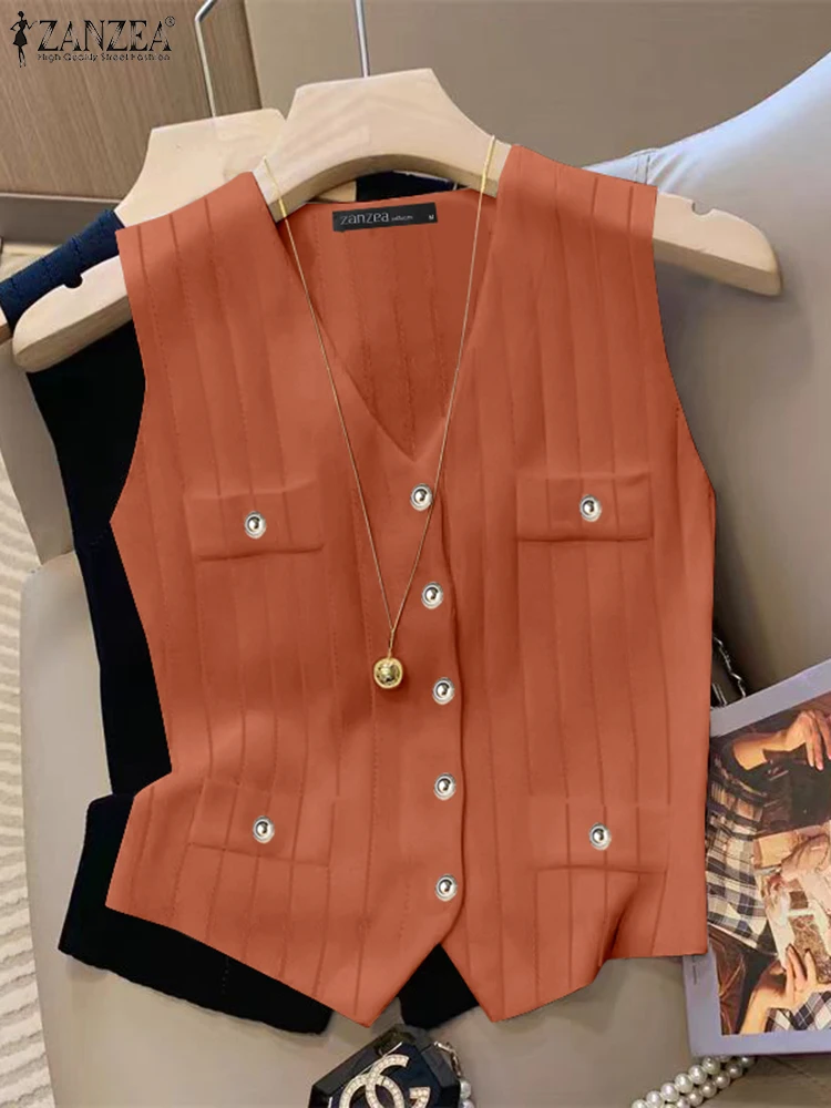 ZANZEA новый шикарный женский жилет на пуговицах элегантный французский с