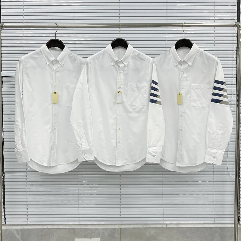 TB THOM Shirt Four Season Fashion Brand Men's Shirt Black 4-bar Striped Casual Cotton Oxford Slim Male Wholesale TB Shirt