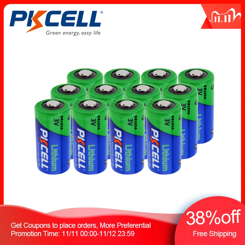 

12Pcs PKCELL Lithium battery CR123A CR 123A CR17345 16340 cr123a 3v Non-rechargeable Batteries for Camera Gas meter primary dry