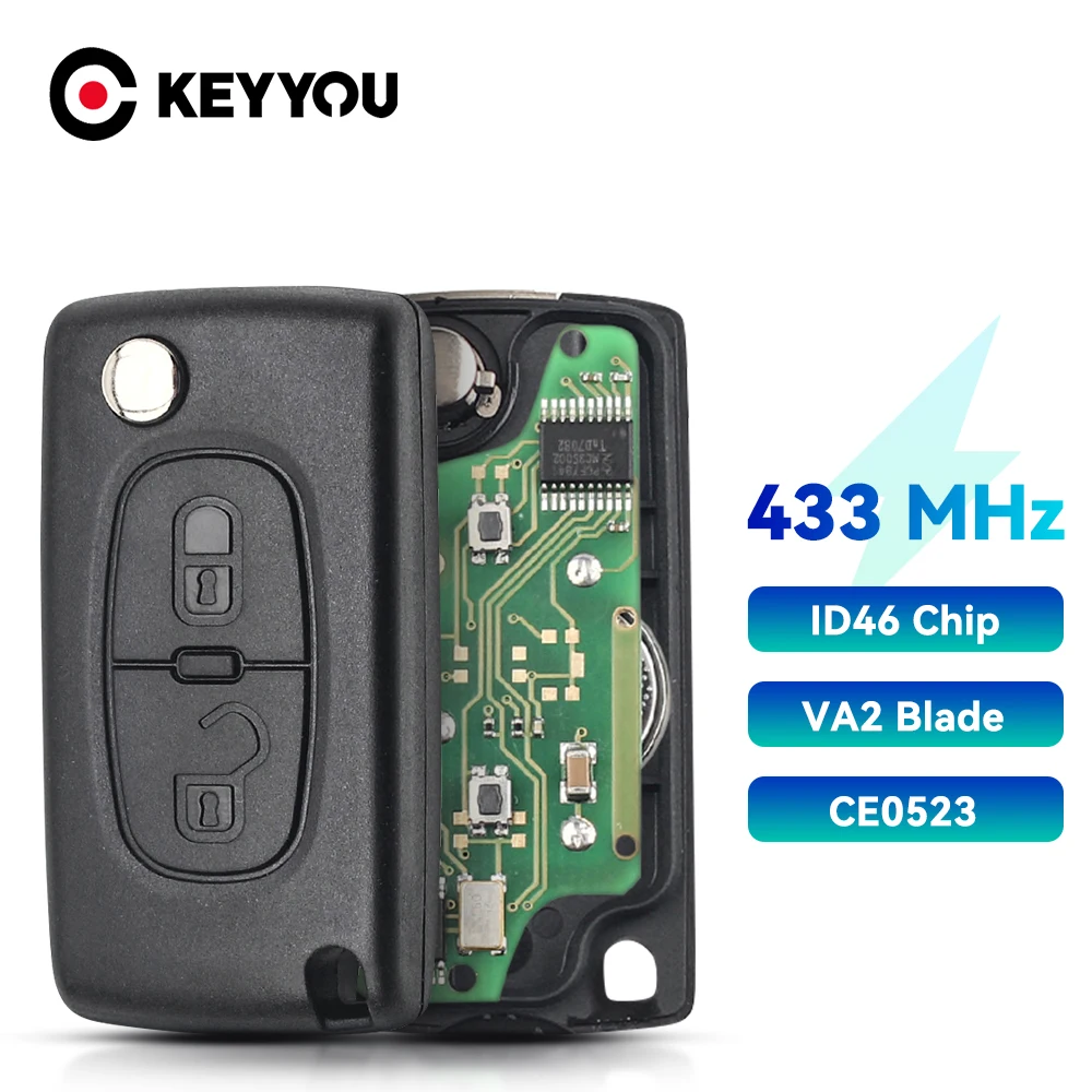 

KEYYOU 2 кнопки 433 МГц ключ дистанционного управления для PEUGEOT Expert Partner 207 307 308 407 807 CC SW (CE0523 ASK,VA2)