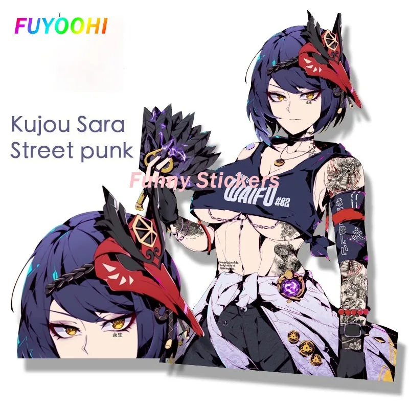 

FUYOOHI Play Stickers Street Punk Kujou Sara Peeker Car Sticker Anime Genshin Impact Waifu Fanart Decal Peek Girl Stickers
