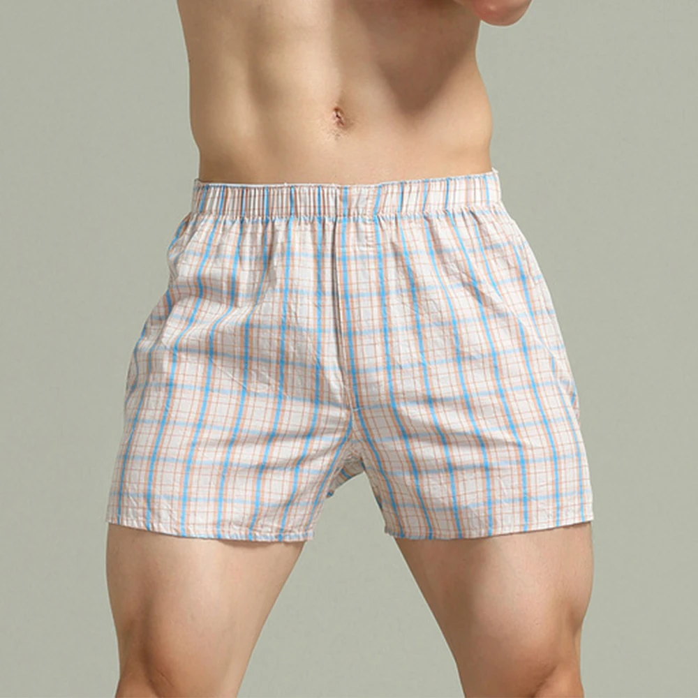 

Boxer Shorts Men Sleep Bottoms Casual Loose Plaid Wide Leg Cotton Panties Home Intimate Comfortable Underwear Soft Underpants