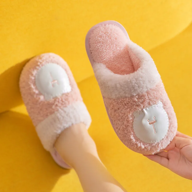 Cotton Slipper Lady 2022 New Lovely Bear Couple Indoor Home Warm Non-Slip Cartoon Soft Plush Students Comfortable Silence Shoes
