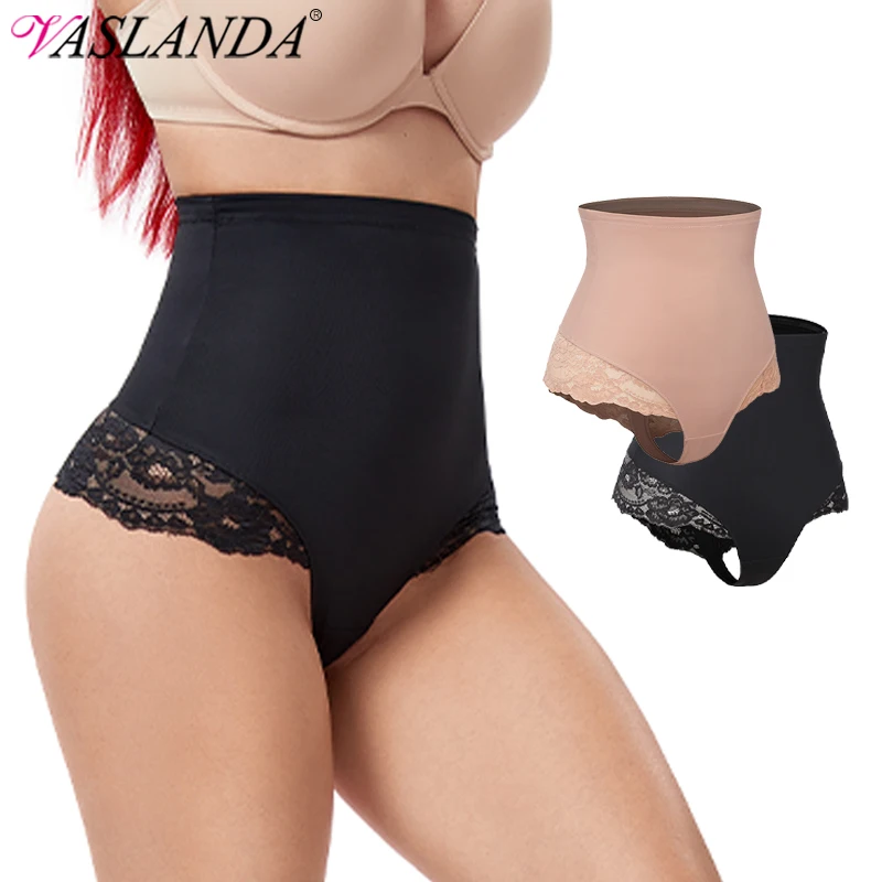 High Waist Tummy Control Panties Women Lace Thong Panty Body Shaper Slimming Underwear Butt Lifter Belly Shaping Cincher Briefs