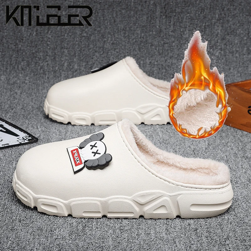 

Size 39-44 Men Indoor Slippers Warm Plush Home Slipper Autumn Winter Shoes Wen House Flat Floor Soft Slient Slides for Bedroom