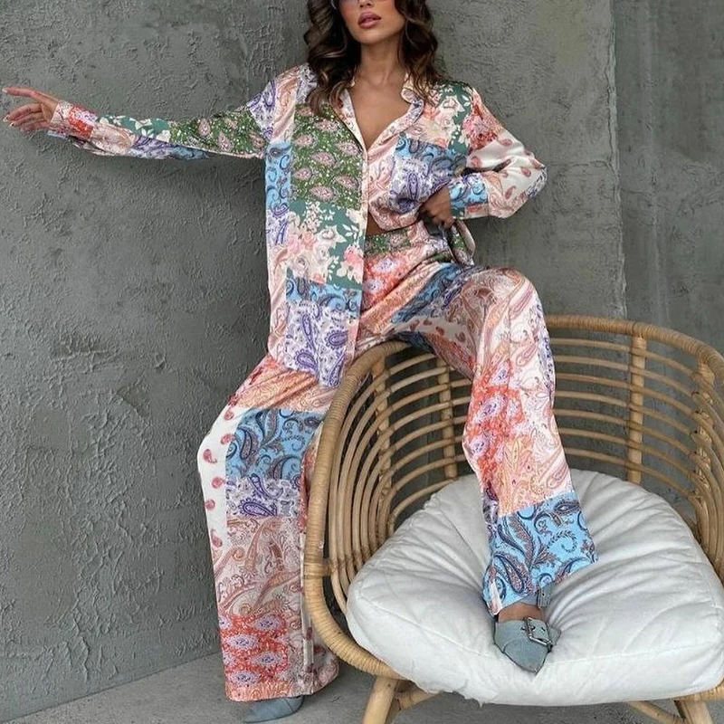 Женский однотонный комплект из брюк и рубашки с пуговицами S-3XL цвет в