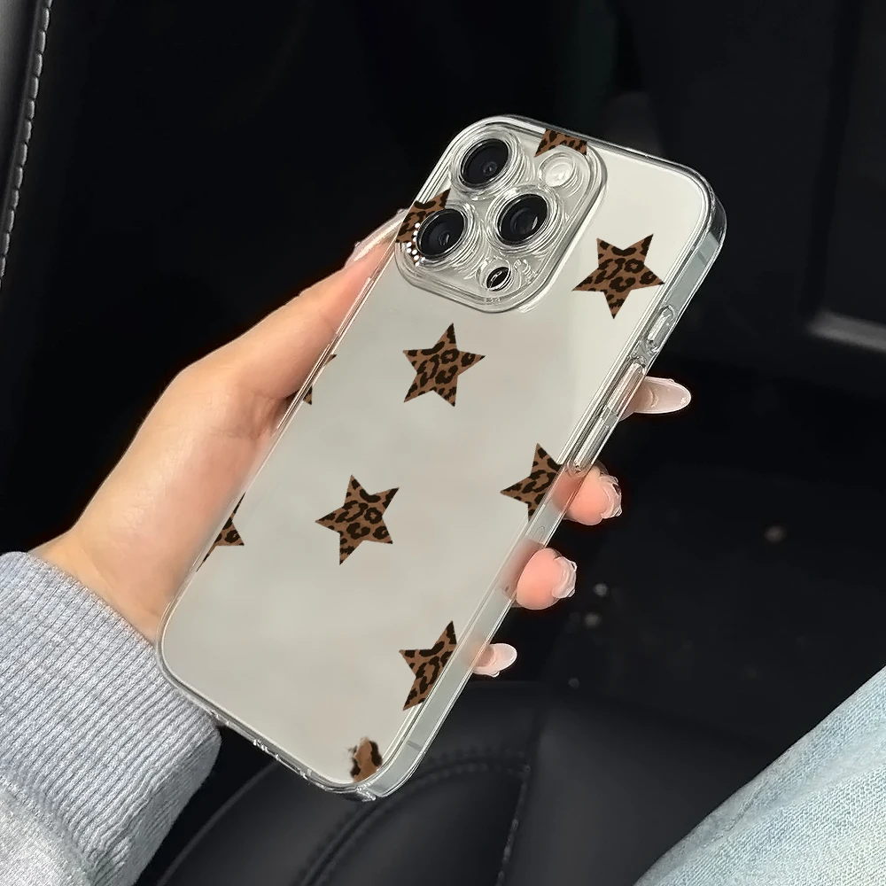 Силиконовый чехол для телефона с принтом дикого леопарда и звездой для IPhone 17 16 15 14 13 12 11 Pro Xs Max Air Mini 7 8 6 6s Plus SE 2020 2022 Cover (art.: 3920d2ecb09b0) - 3920d2ecb09b0