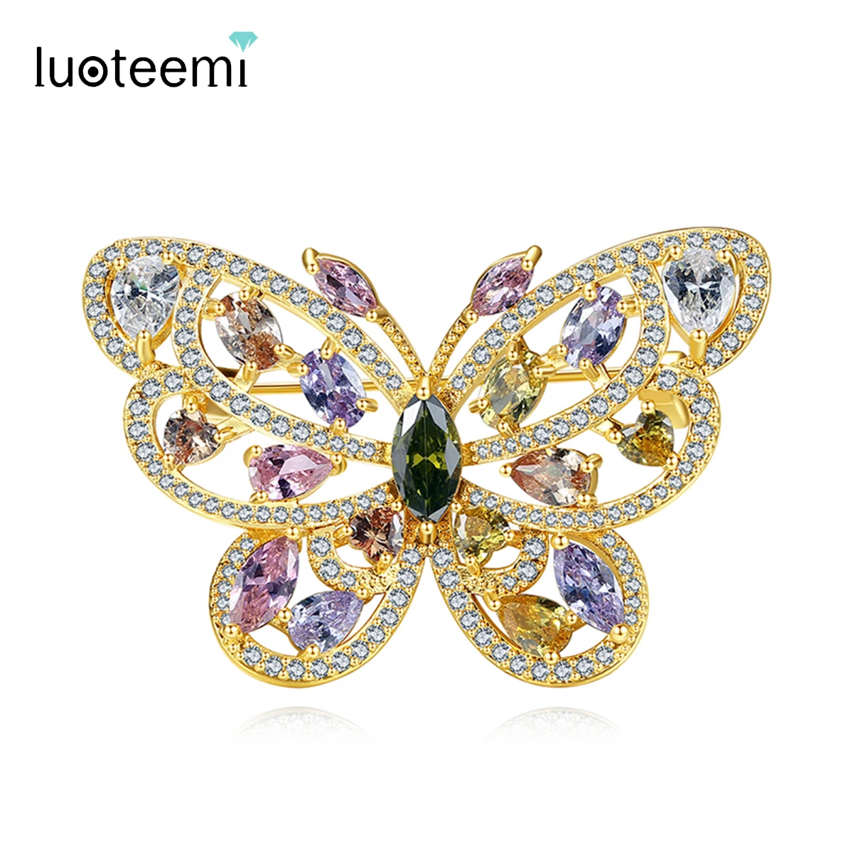 

LUOTEEMI Big Luxury Rainbow Butterfly Brooches for Women Insect Brooch Pin Fashion Dress Coat Accessories Winter Christmas Gifts