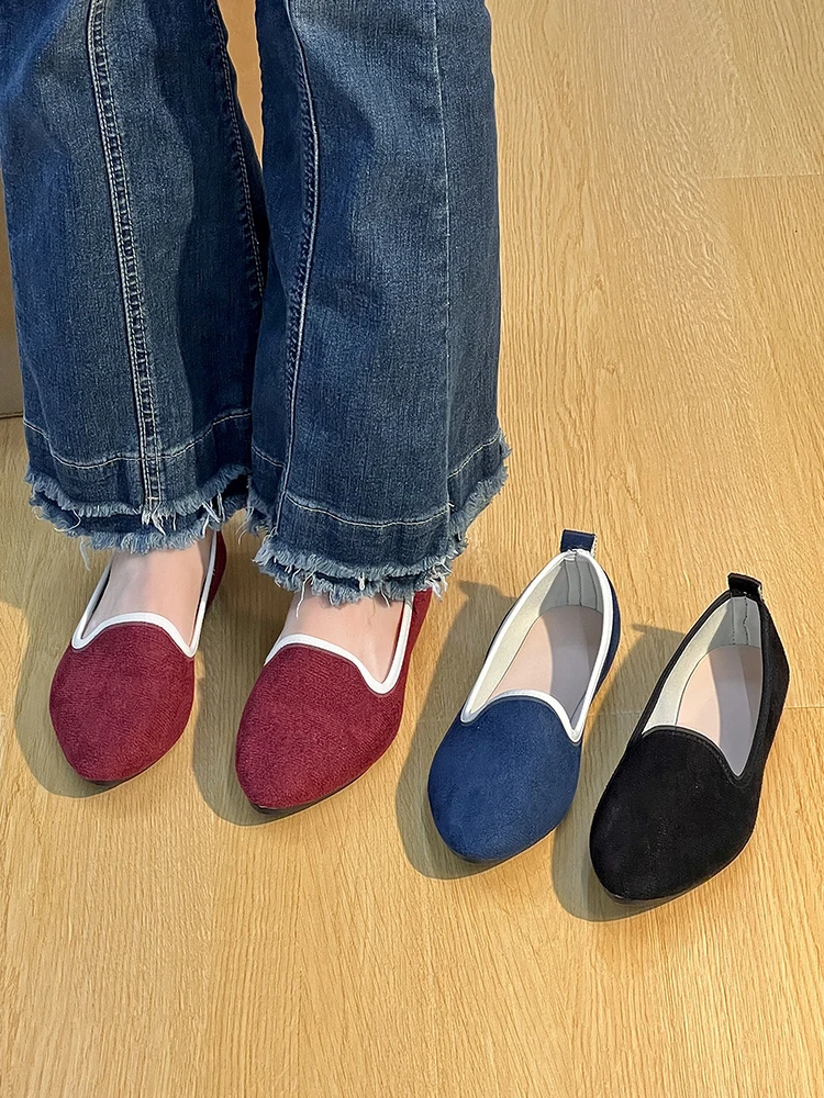 

Shallow Mouth Women Female Shoes Black Flats Low Heels Soft All-Match Casual Sneaker Pointed Toe Autumn Dress New Fall Moccasin