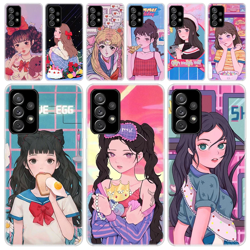 

INS Kawaii японский аниме девушка-Иллюстрация прозрачный мягкий чехол для телефона для Samsung Galaxy A51 A50 A41 A31 A21S A11 A40 A30 A20E