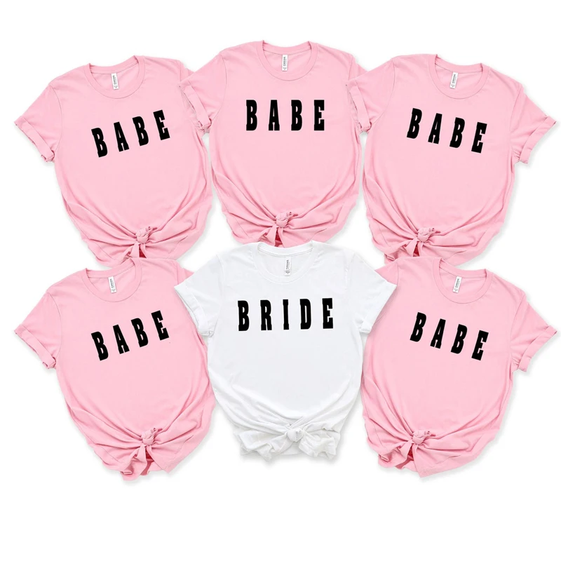 

Bride Babe Plus Size Bachelorette Party Clothes Pink Lover Color Ins Fashion T Shirts Women Bridesmaids' Gifts Woman Tshirts Top