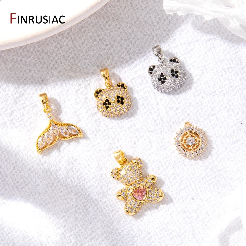 

DIY Necklace Jewelry Making Accessories 14K Gold Plated Brass Inlaid Zircon Bear/Panda/Tail Charms For Jewelry Making Findings