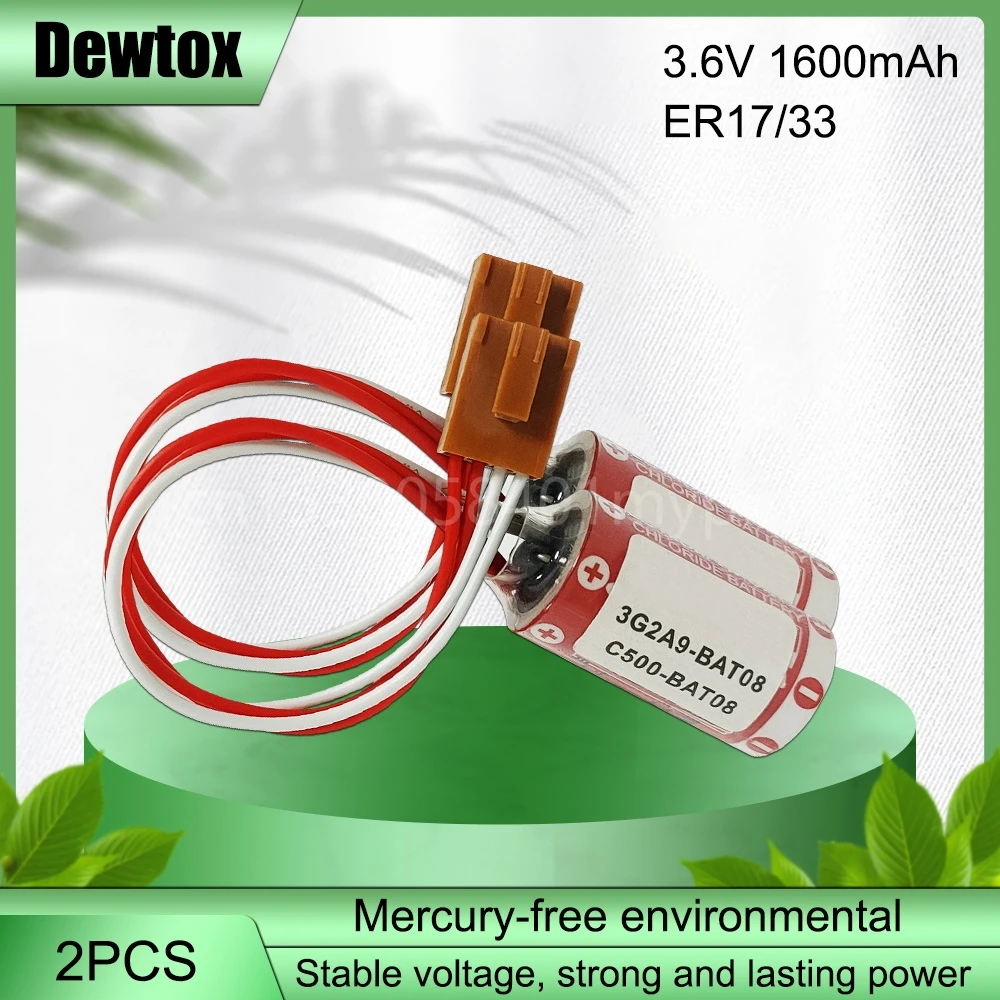 

2PCS Original Battery For OMRON C500-BAT08 3G2A9-BAT08 3.6V PLC Lithium Battery With Plugs Connectors ER17/33