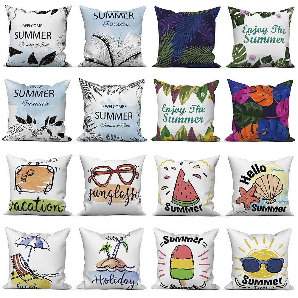 

Customizable Summer Decoration Pillowcase Plant Scenery Letter Cushion Home Decor Sofa