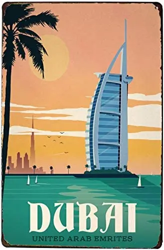 

Customizable Retro Vintage Classic Metal Tin Sign Dubai Home Garage Coffee Shop Bar Club Hotel Wall Decoration Plaque 12X8 Inch