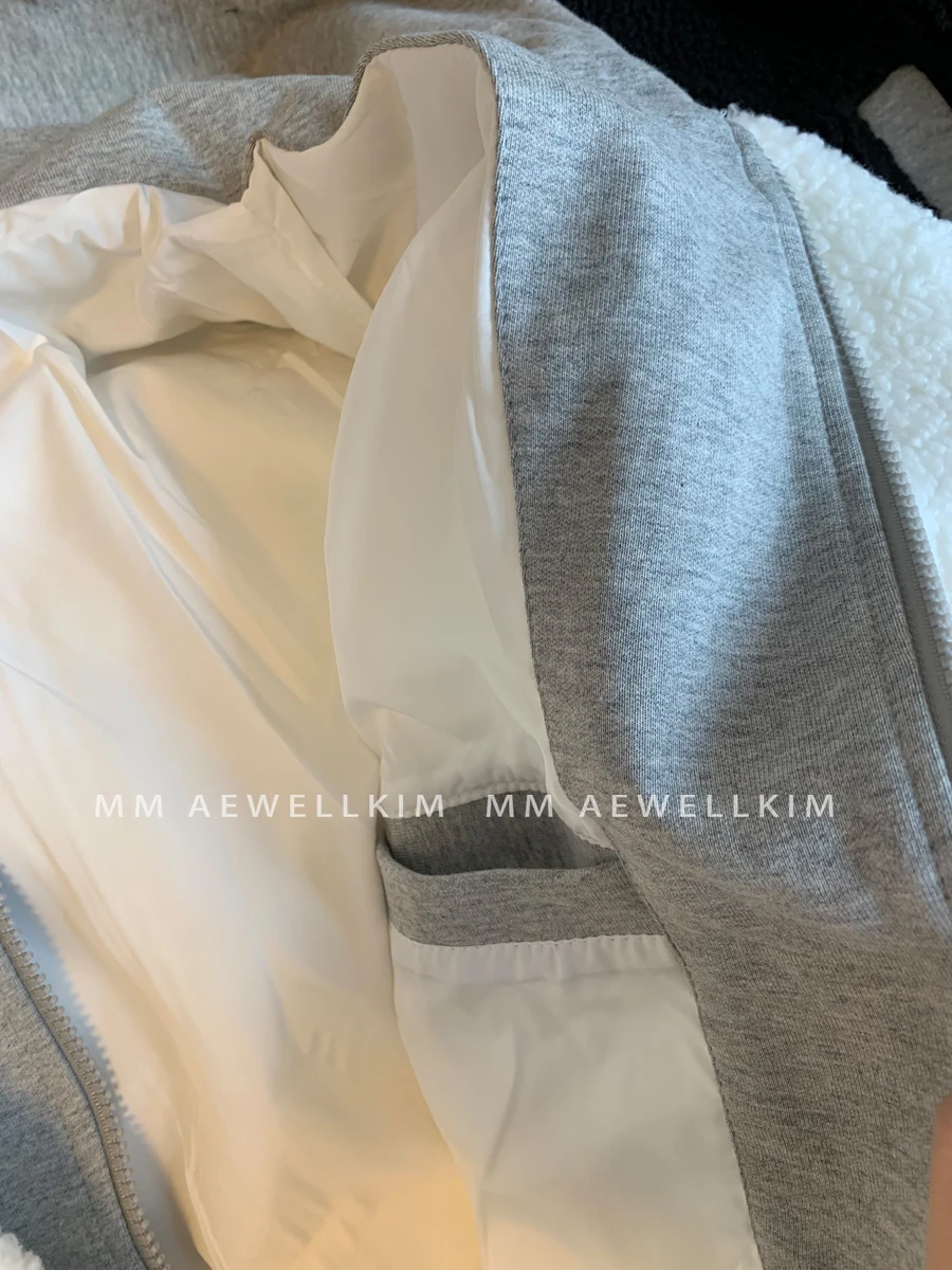 ADER ERROR tide brand lambswool jacket men and women in autumn and winter couple new fake two pieces hooded design sense jacket