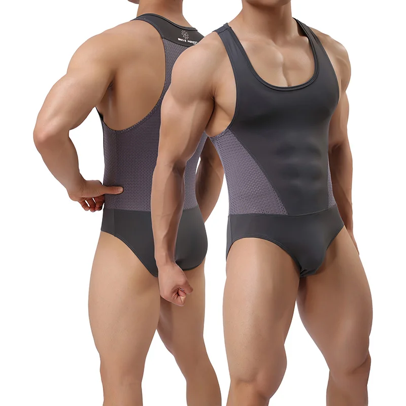 

Captain Intrepid Men's stretch skinny fitness breathable mesh body contouring vest briefs