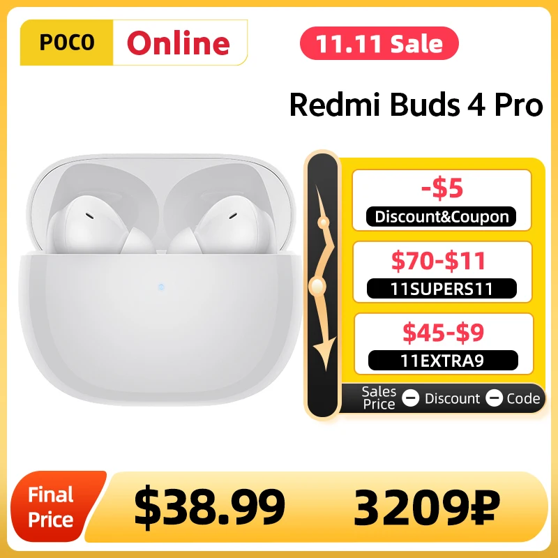 Cena Xiaomi Redmi Buds 4 Pro Słuchawki 43dB Inteligentna Redukcja Szumów Bluetooth 5.3 Hybrydowy Wokalizm 3 Mic TWS Prawdziwy Bezprzewodowy Zestaw Słuchawkowy