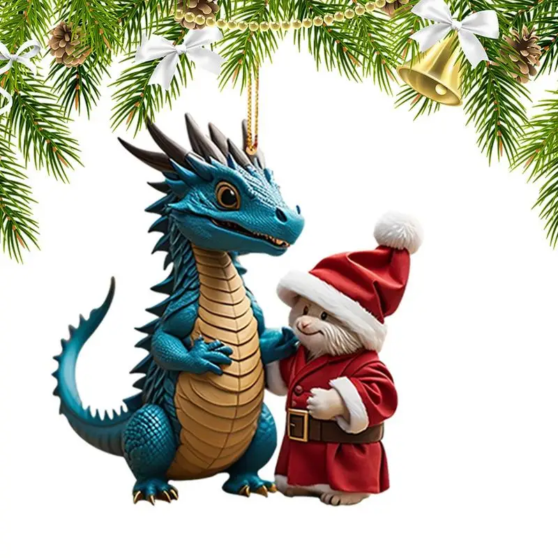 

Рождественское украшение в виде дракона, 2D акриловое декоративное украшение в виде Санта-Клауса, Очаровательное украшение с двусторонней HD-печатью, сумка, очаровательный аксессуар