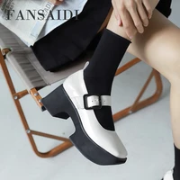 fansaidi fashion waterproof square toe pumps womens shoes elegant white goth new consice buckle sexy office lady block heels