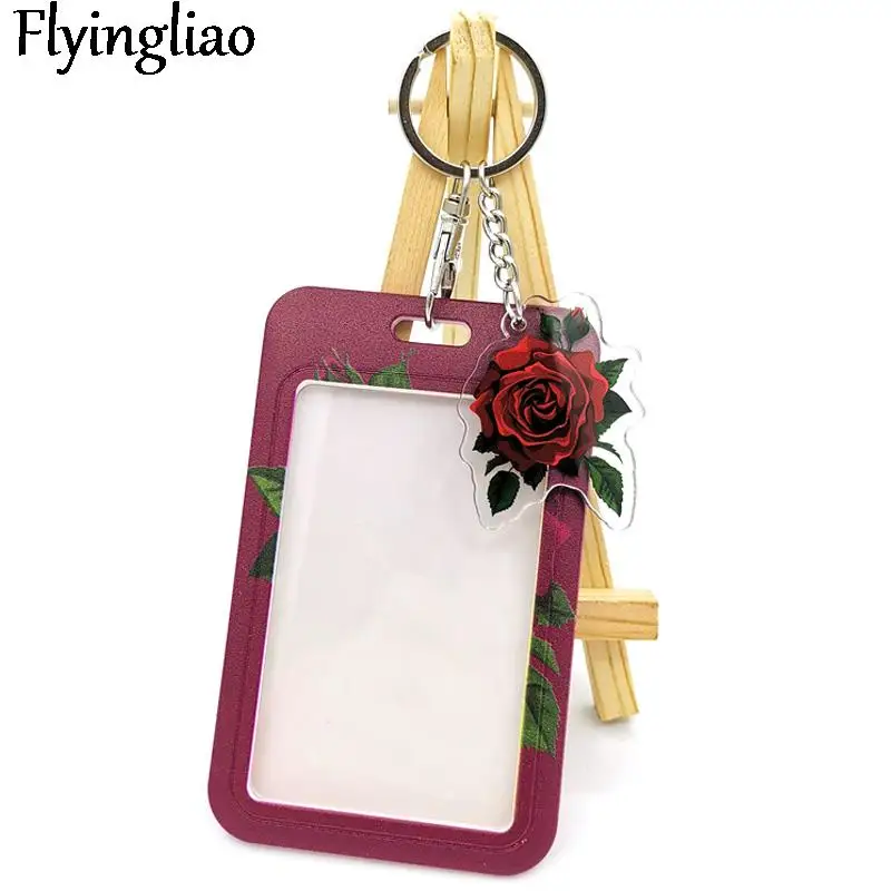 Red Rose Handmade lovely color flower key chain headset cover key ring cartoon charm bag pendant car key chain Girl