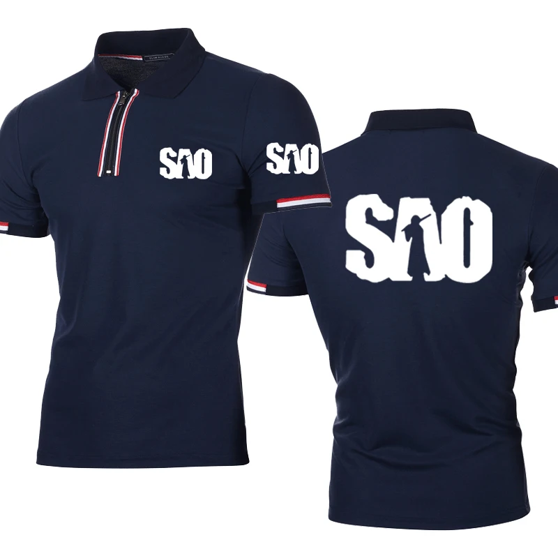 

NEW Fashion trend Summer new Men's tops Anime Sword Art Online Solid color high quality cotton Striped SAO Men's polo shirt