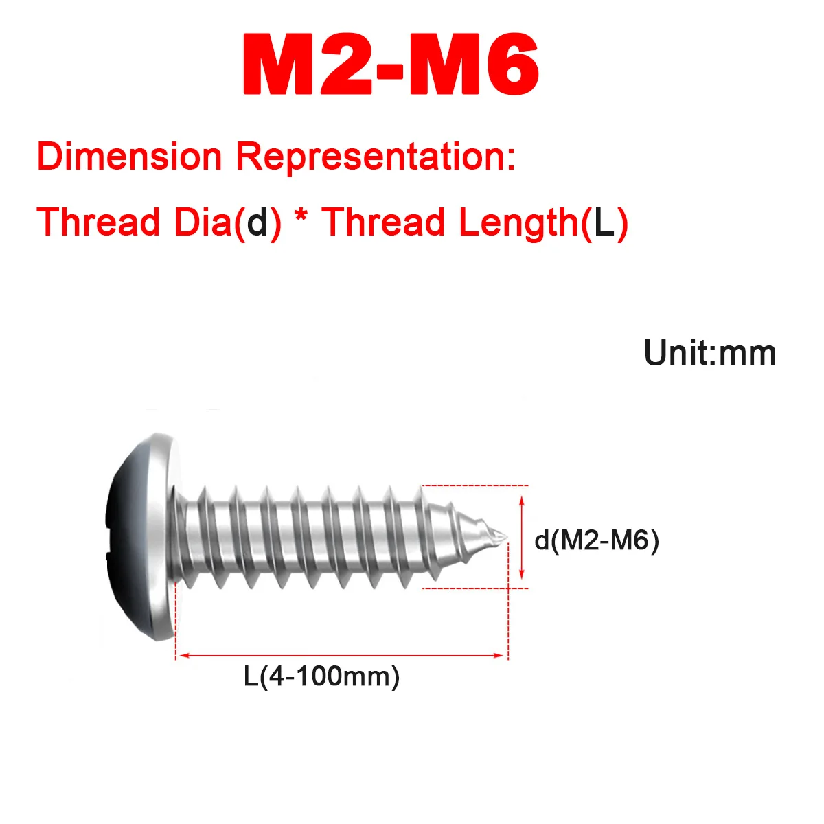 Саморезы Phillips с круглой головкой из нержавеющей стали 316, M2M3M4M5M6