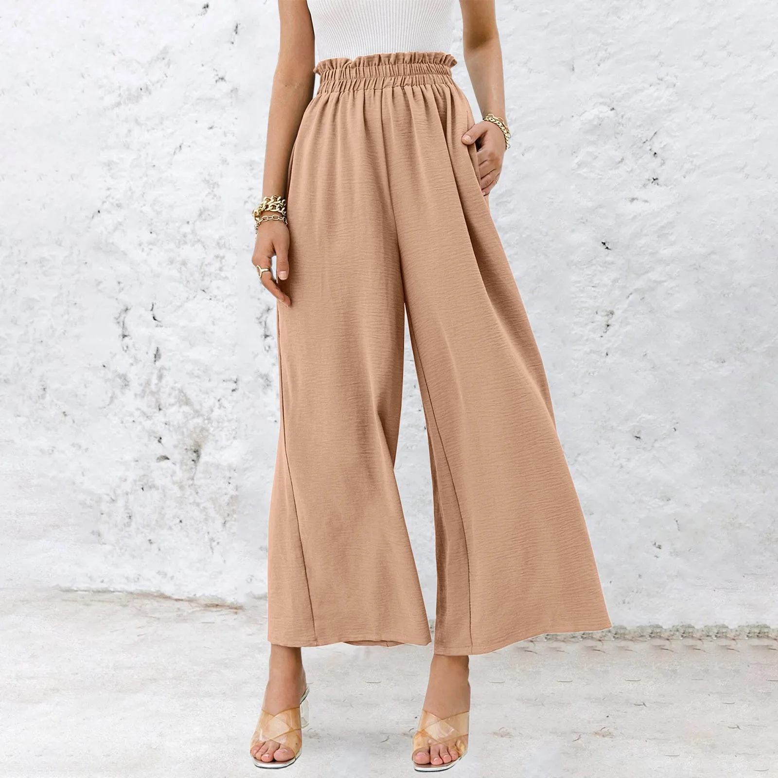 

Spring Summer Women Wide Leg Pants Loose High Waist Ice Silk Elegant Casual Ladies Sweatpants Straight Pants Long Trousers 2022