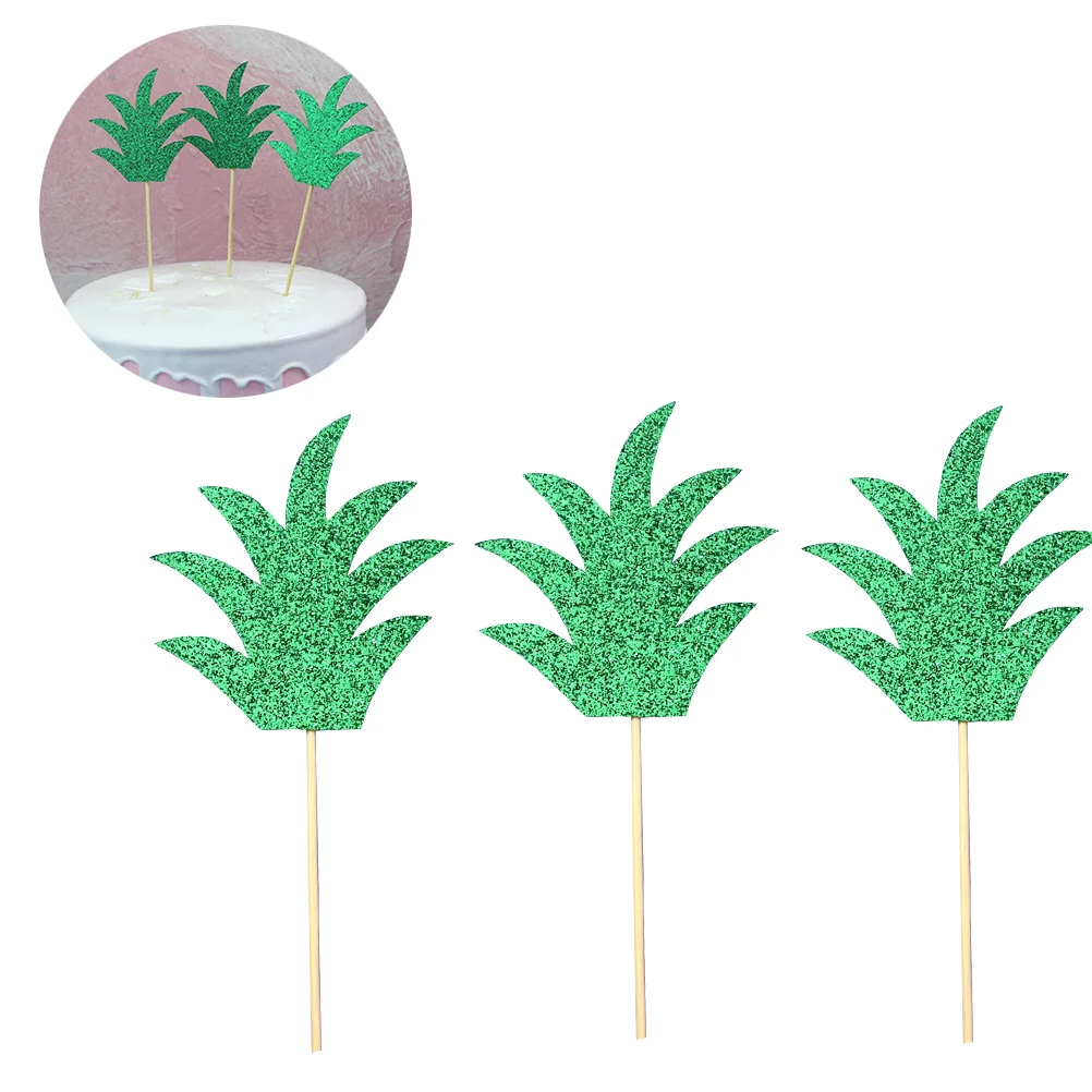 

Cake Leaf Picks Cupcake Tropical Pick Hawaiian Summer Party Glittery Pineapple Decoration Wedding Decor