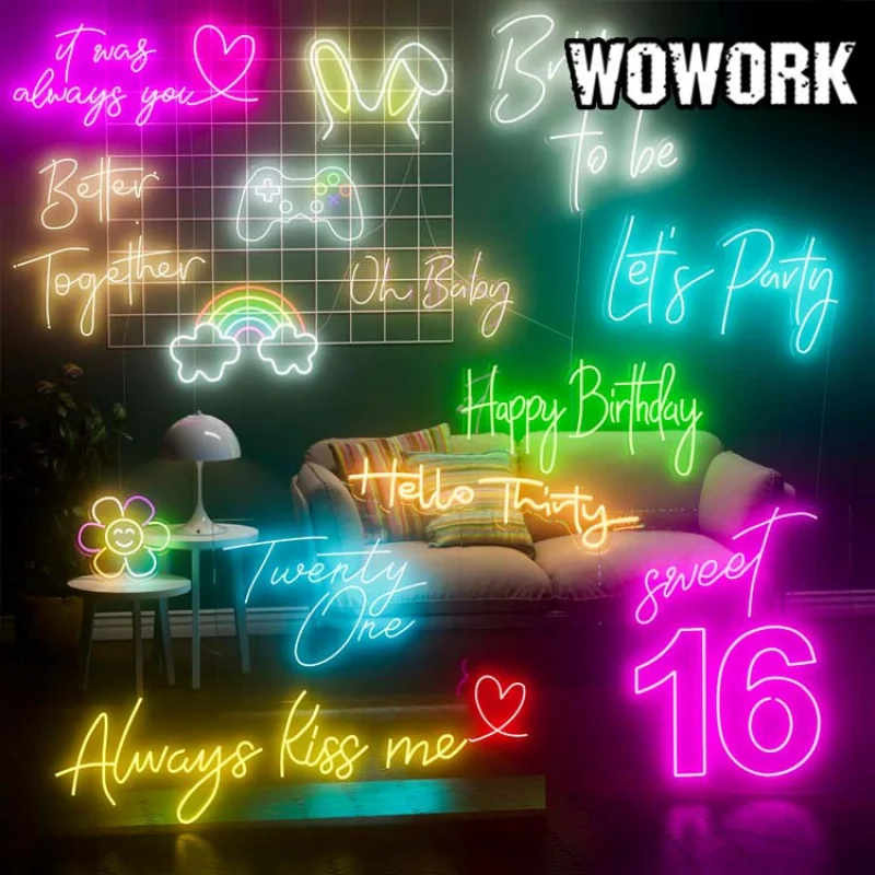 

2023 China WOWORK factory custom made RGB acrylic led flexible wedding neon sign letter neon light for decorative shop logo