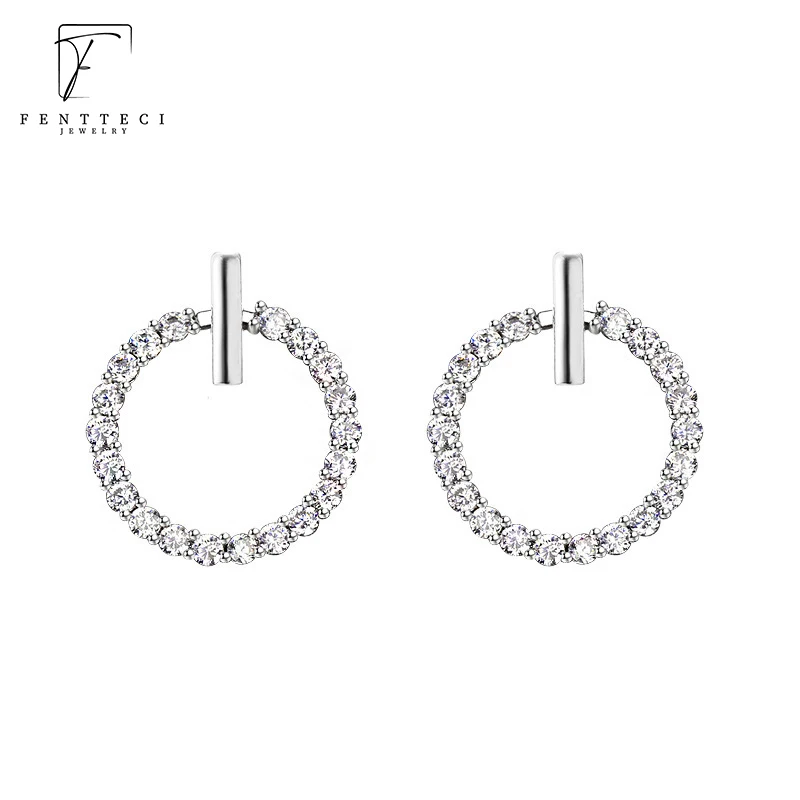 FENTTECI S925 Sterling Silver Circle Studs Earrings Female Light Luxury Niche Full Zircon Hollow Earrings for Women Casual Gift