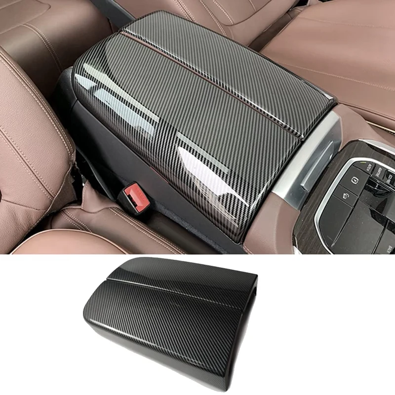 Carbon Fiber Center Console Armrest Cover Protection Trim for BMW X5 X6 X7 E70 E71 F15 F16 G05 G06